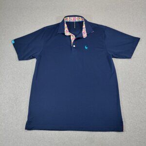 Finn Ryan Aflac Golf Polo Mens L Navy Performance Stretch Contrast Print Collar